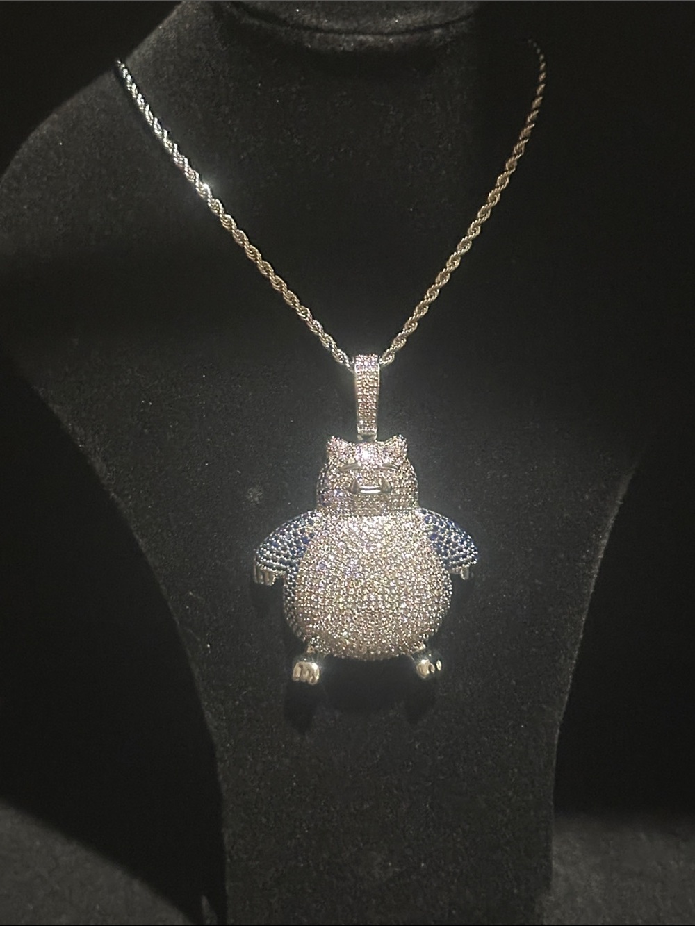 Snorlax Pokemon Pendant Necklace - Silver with Blue Accents